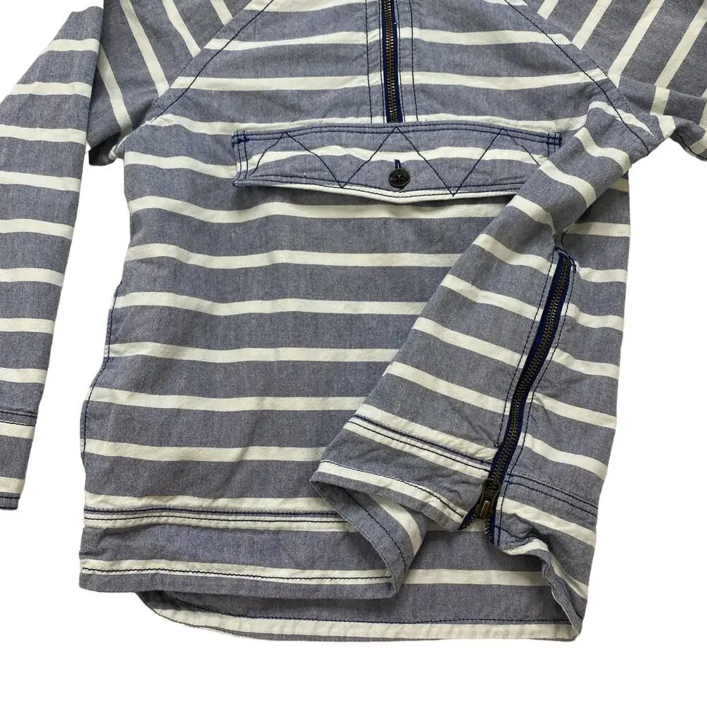 GAP KIDS Blue Chambray Stripe Beachy Anorak Hoodie Size Small Kids Pocket White